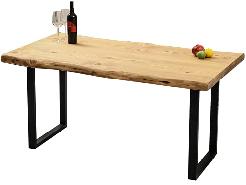 Gozos Berne Esstisch Massivholz aus Baumstamm - Holztisch Esszimmer 160x80 aus massiven Holz mit U-Metallbeinen - Baumkantentisch handgefertigt aus Echtholz - Tisch mit massiver Tischplatte 40mm