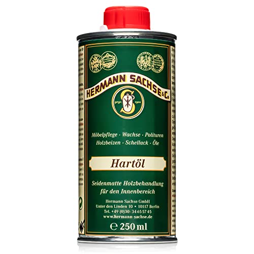 Hermann Sachse Hartöl - 250ml - Holzöl - Möbelöl - Effektiver Holzschutz im Innenbereich - Natürliches Leinöl - Arbeitsplattenöl - Öl für Tische - Made in Germany