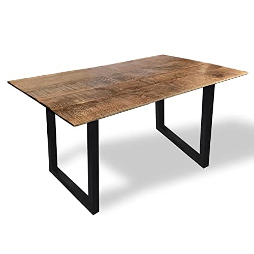 ELYFLAIR Esstisch aus Massivholz - Tischplatte aus recyceltem Mangoholz, mattschwarze rechteckige Eisenbeine - handgefertigter Küchentisch für modernen Wohnstil - leichte Montage (120x80 cm)